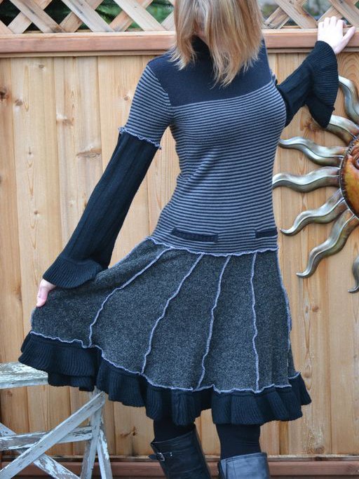 Knitted Stripes Casual Long Sleeve Knitting Dress