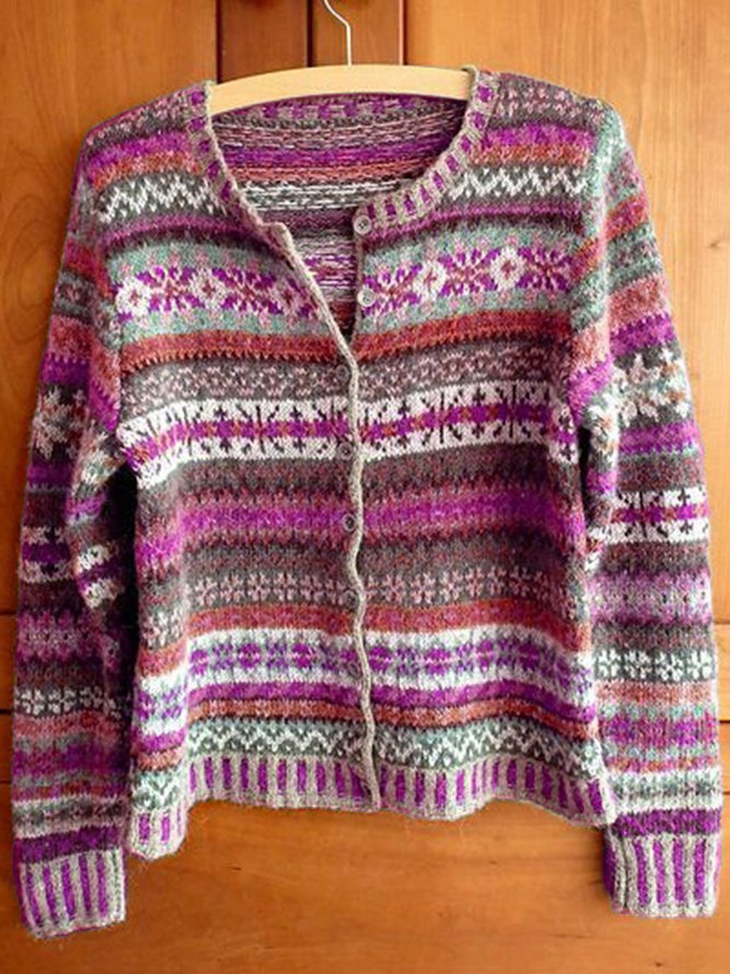 Multicolor Knitted Tribal Buttoned Long Sleeve Knit coat