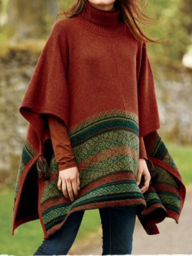 Tribal ColorBlock Half Sleeve Turtleneck Sweater anniecloth