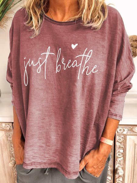 Letter Casual Long Sleeve Cotton-Blend Top