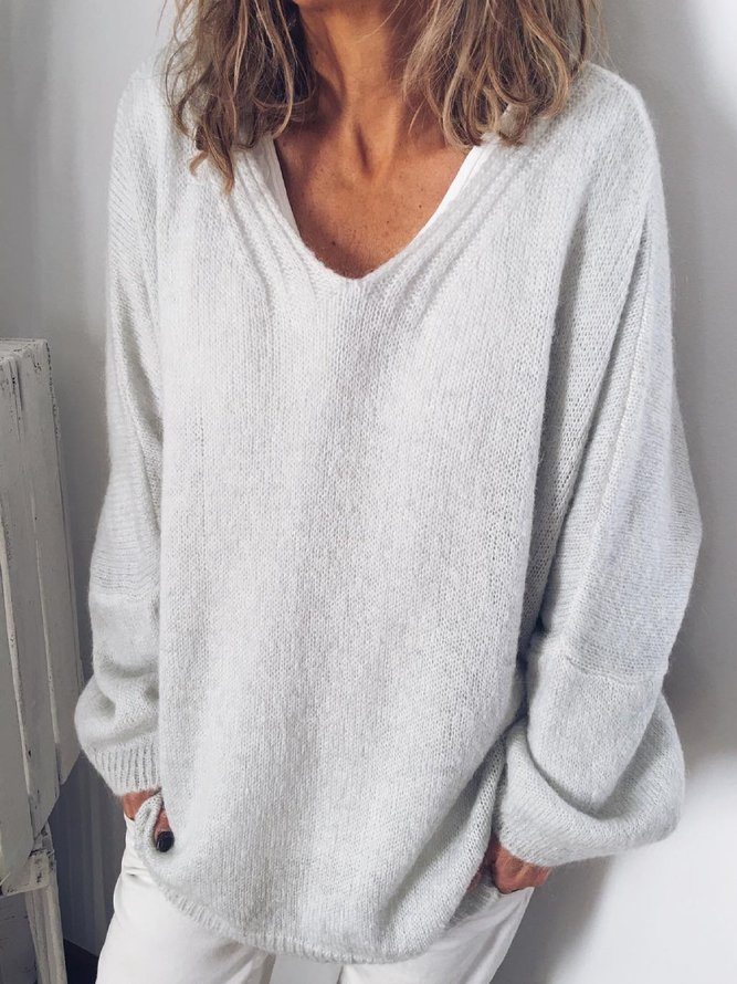 White Casual Solid Sweaters