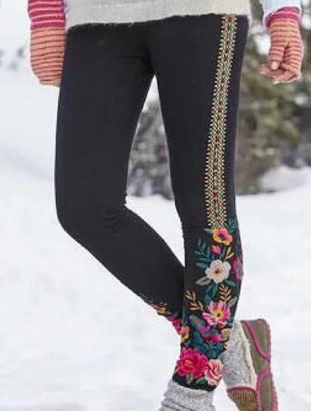 Black Casual Embroidered Leggings