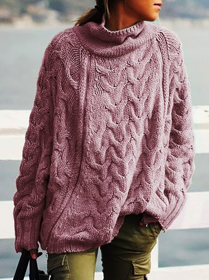Casual Plain Knitted Turtleneck Sweater