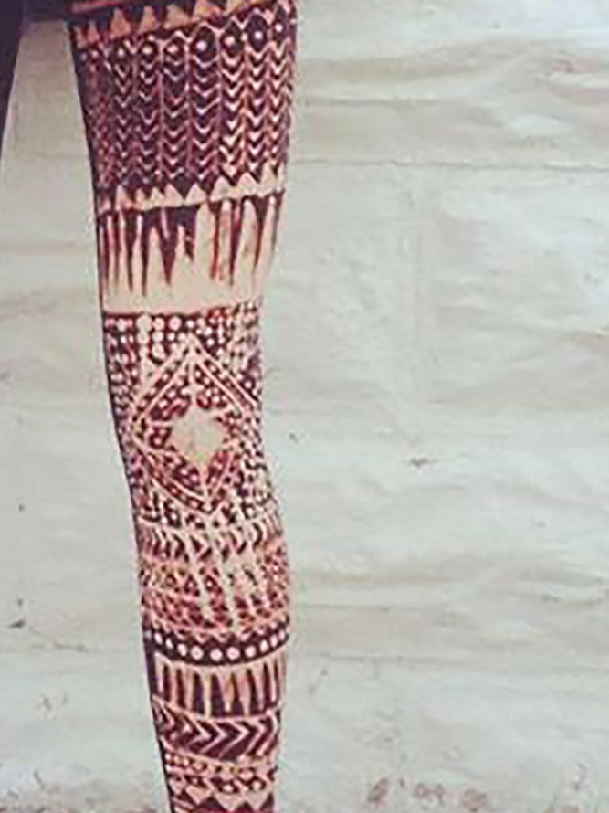 Tribal Printed Retro Leggings Stretchy Plus Size Leggings