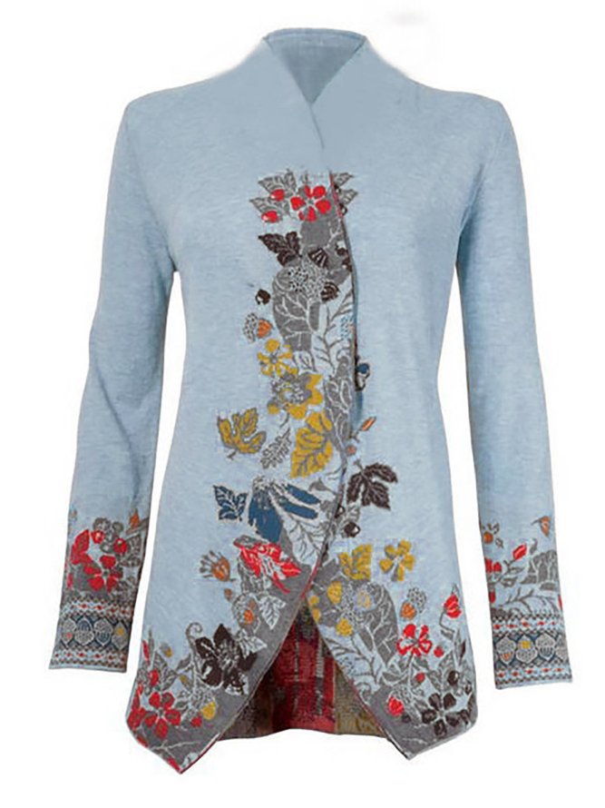 Vintage Floral Cotton Blends Knit coat