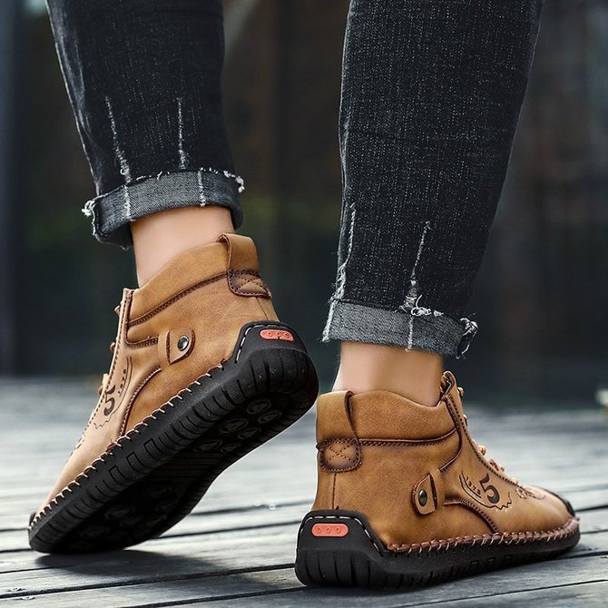 menico men hand stitching vintage microfiber leather lace up comfy soft ankle boots