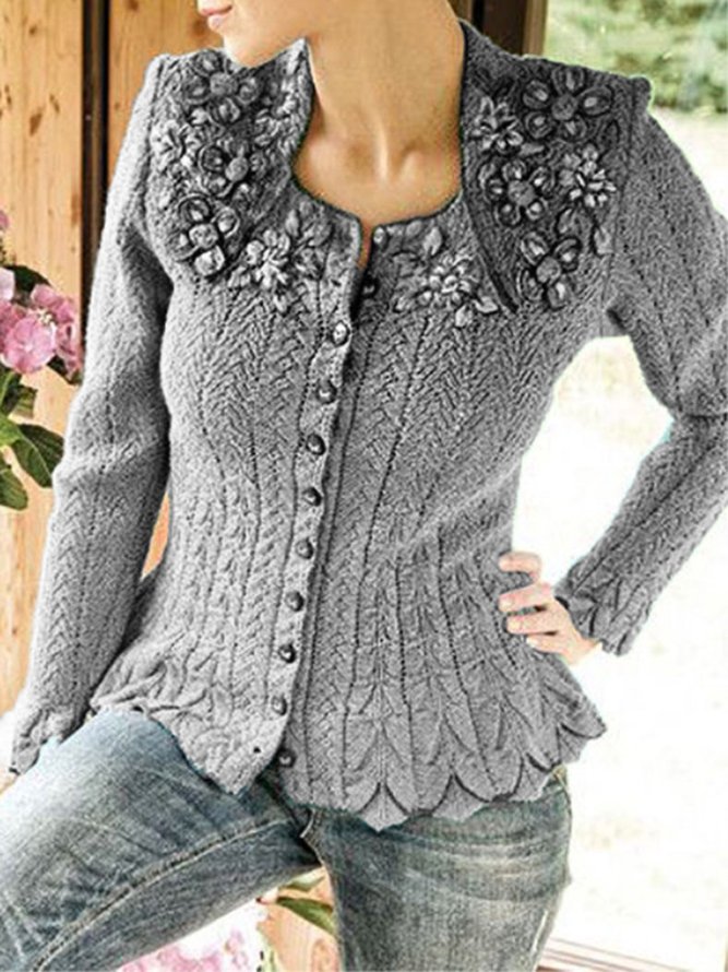 Embroidered Long Sleeve Casual Knitwear Sweater coat