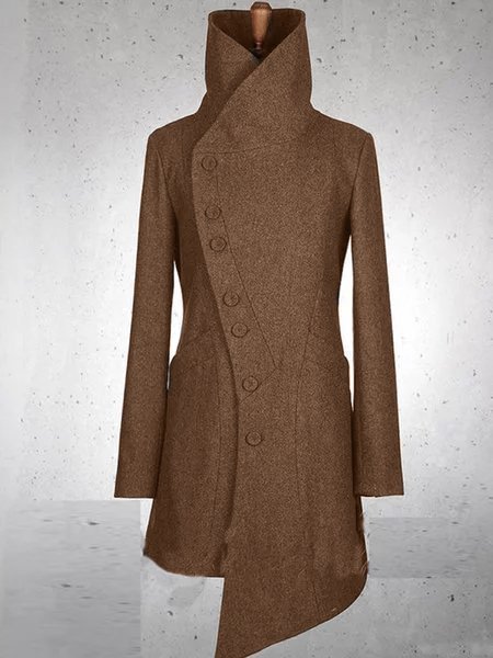 side button woolen fabric Casual Turtleneck Cotton Overcoat