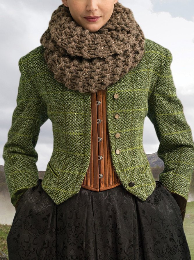 Brown Paneled Long Sleeve Plaid Knit coat