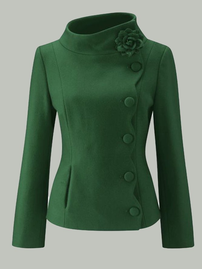 Green Turtleneck Plain Wool Blend Sweater coat