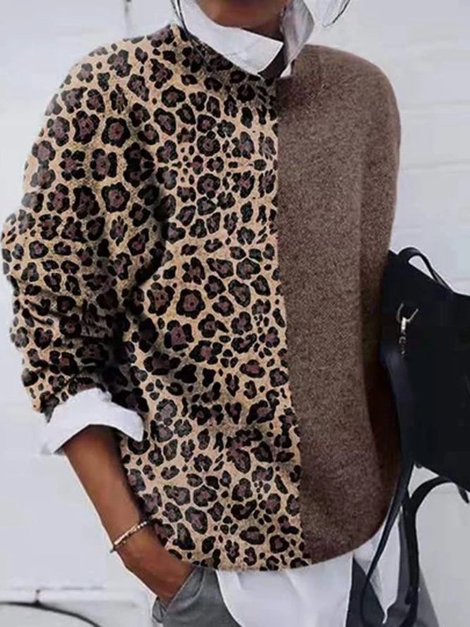Casual Long Sleeve Leopard Print Sweaters-image-5912578