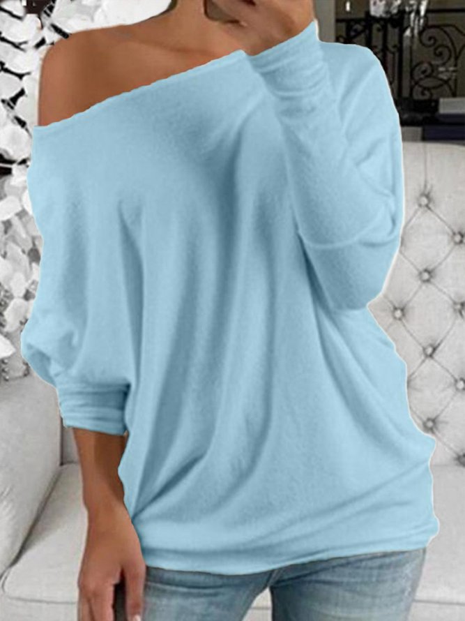 Casual Plain One Shoulder Long Sleeve Shirt