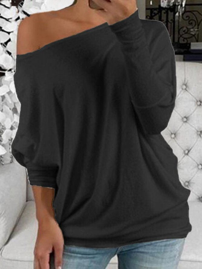 Casual Plain One Shoulder Long Sleeve Shirt