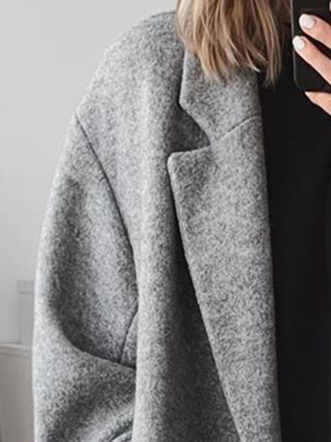 Women Pockets Solid Wool-blend Coat