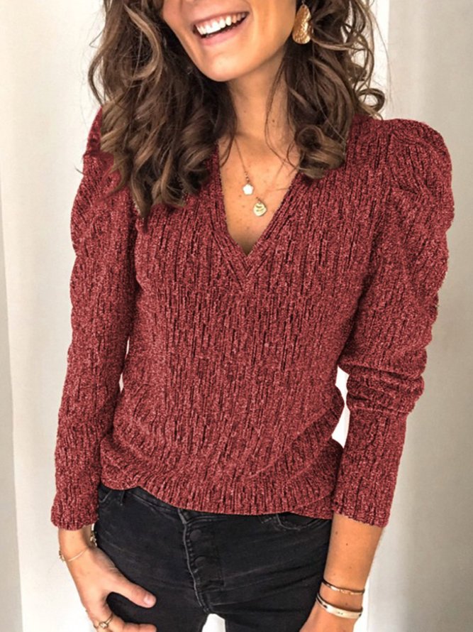 Long Sleeve Casual V Neck Sweaters