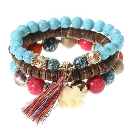 3 Pcs/set Bohemian Multilayer Beads Bracelet Wood Elastic Bracelet with ...