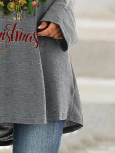 Gray Cotton-Blend Holiday Christmas Top