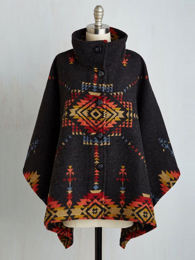 Black Floral-Print Turtleneck Vintage Knit coat