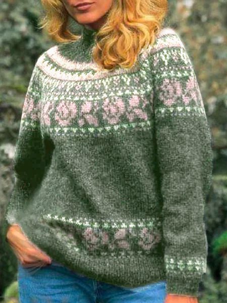 Color-Block Long Sleeve Geometric Sweater