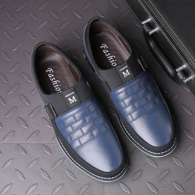 men genuine leather stitching slip on metal decoration non slip casual shoes