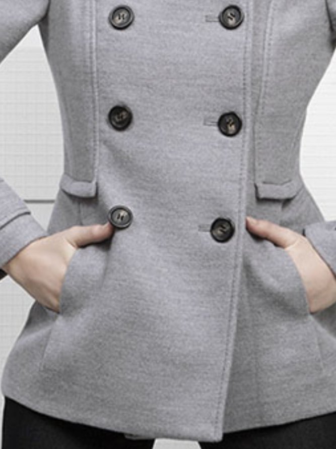 Gray Long Sleeve Pockets V Neck Knit coat