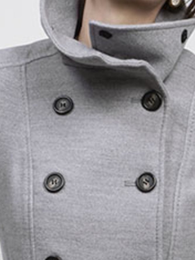 Gray Long Sleeve Pockets V Neck Knit coat