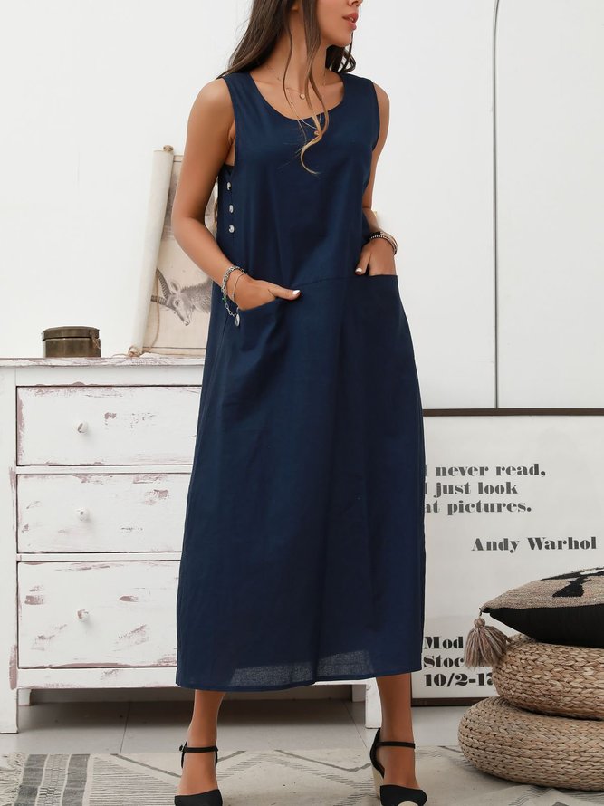 Royal Blue A-Line Sleeveless Cotton Weaving Dress
