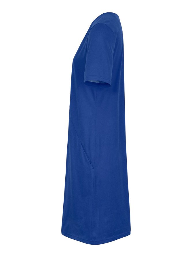 Solid Pockts Mini Dress Short Sleeve Weaving Dress
