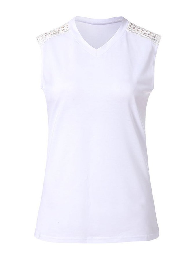 Cotton Casual Plain Sleeveless Shirts & Tops
