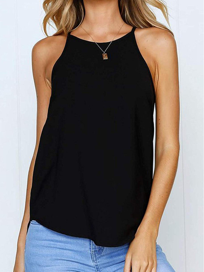 Sleeveless Casual Solid Shirts & Tops