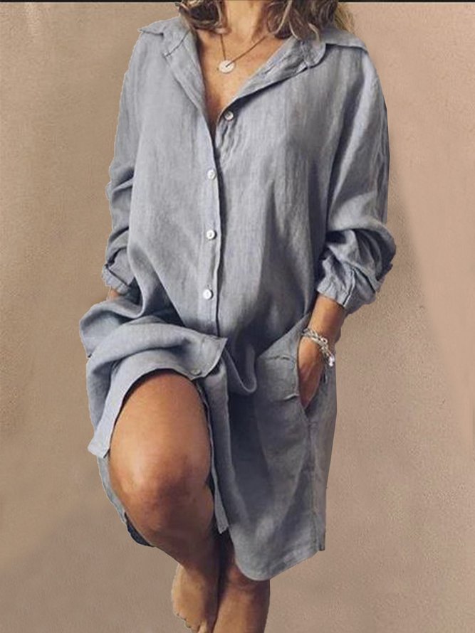 Casual V Neck Long Sleeve Solid Dresses