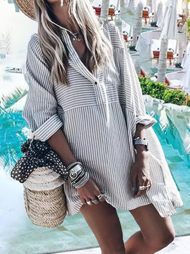 Striped Long Sleeve Tunic Blouses