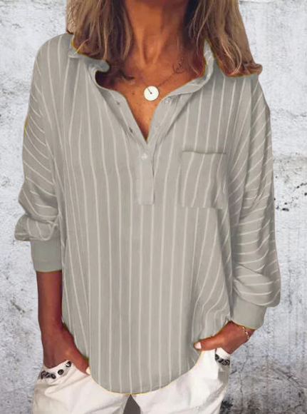 Long Sleeve Turn-Down Collar Blouse & Shirt | anniecloth