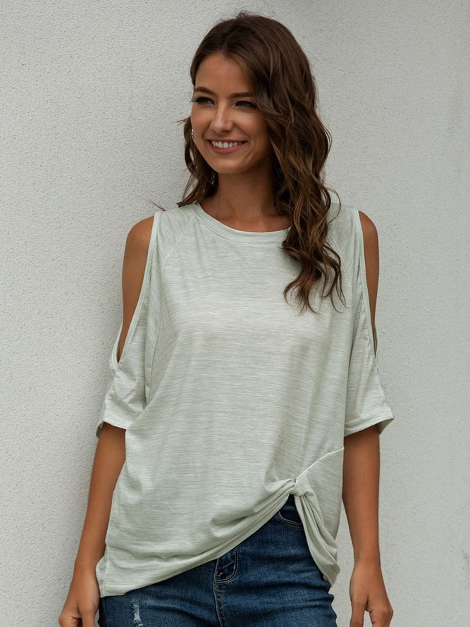 Casual Cold Shoulder Knot Front T-shirt