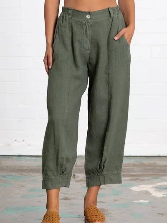 Plus Size Linen Women Loose Capri Pants With Pockets