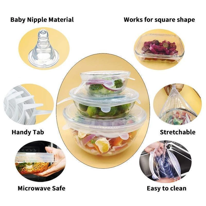 Strechable Food Silicone Lid（6 Pieces）