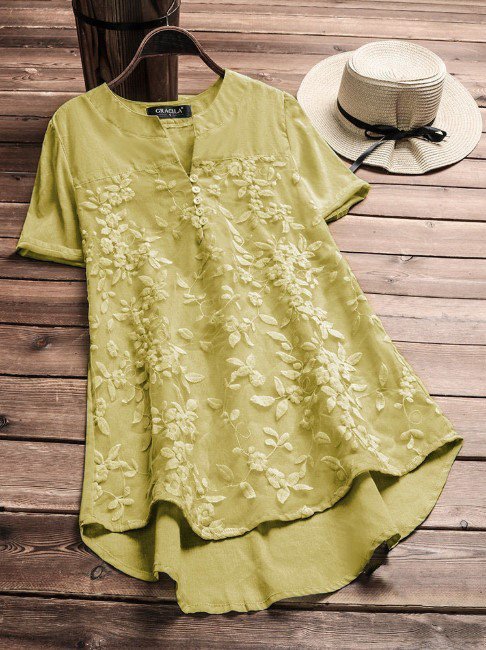 A-Line Short Sleeve V Neck  Lace Holiday Tops