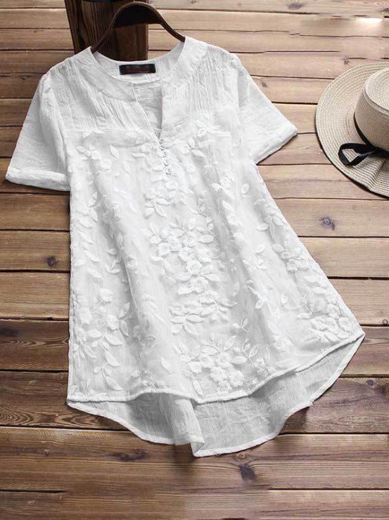 A-Line Short Sleeve V Neck  Lace Holiday Top