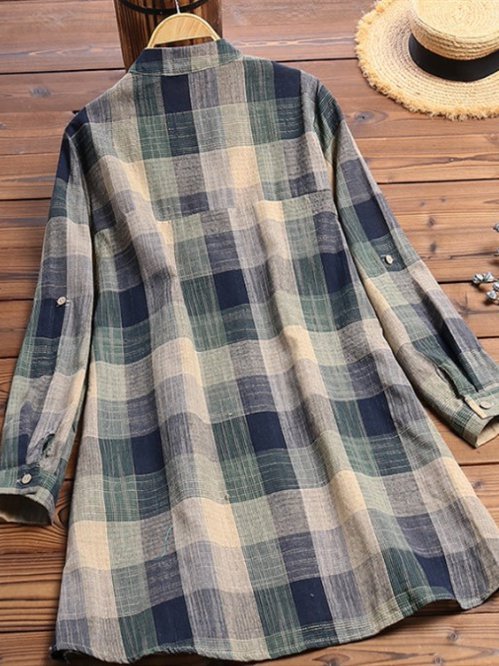 Cotton Plaid Long Sleeve Casual Tops