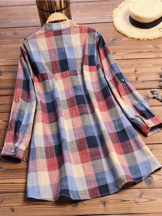 Cotton Plaid Long Sleeve Casual Tops