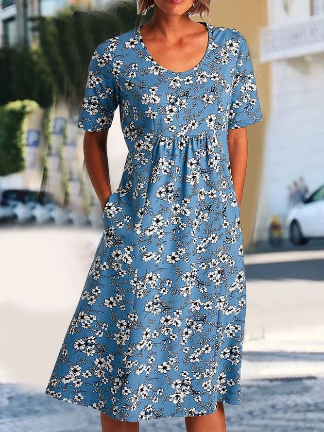 Floral Pockets Midi Dress Plus Size Summer Weaving Dress | anniecloth
