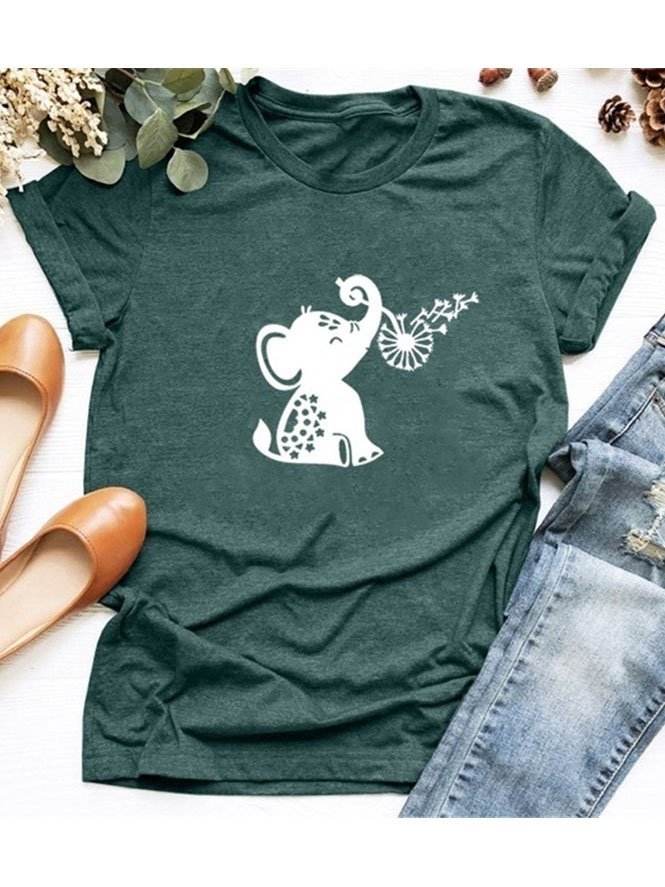 Cotton-Blend Animal Short Sleeve T-shirt