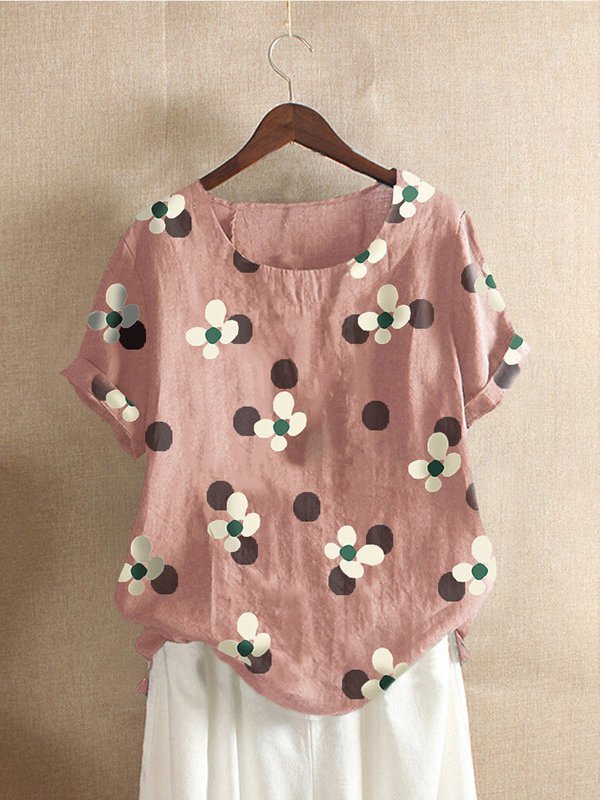 Short Sleeve Casual Floral Shift Tops