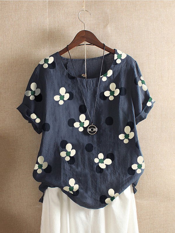Short Sleeve Casual Floral Shift Tops