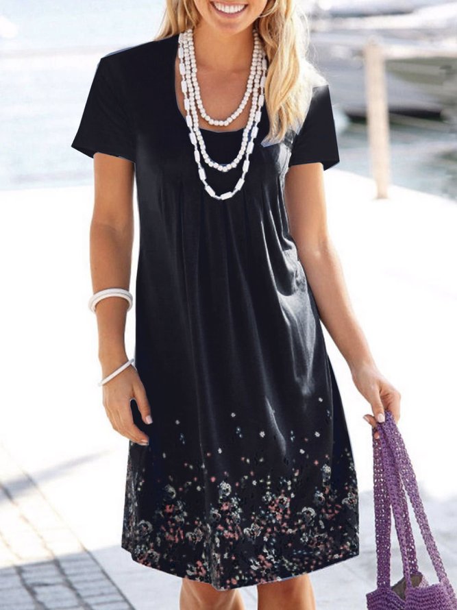 Casual Holiday Floral A-Line Short Sleeve Knitting Dress
