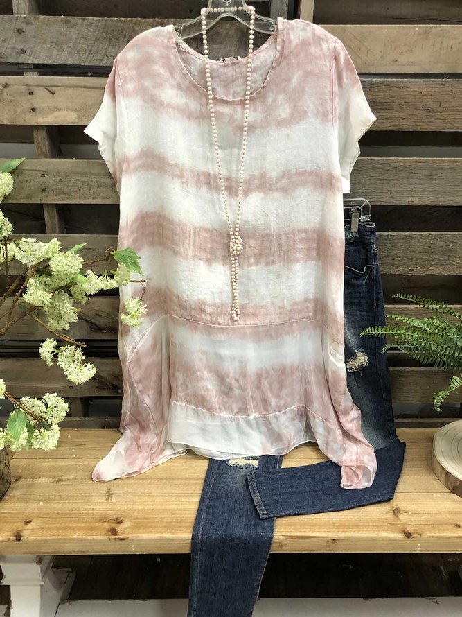 Casual Dip-Dyed Short Sleeve Tops