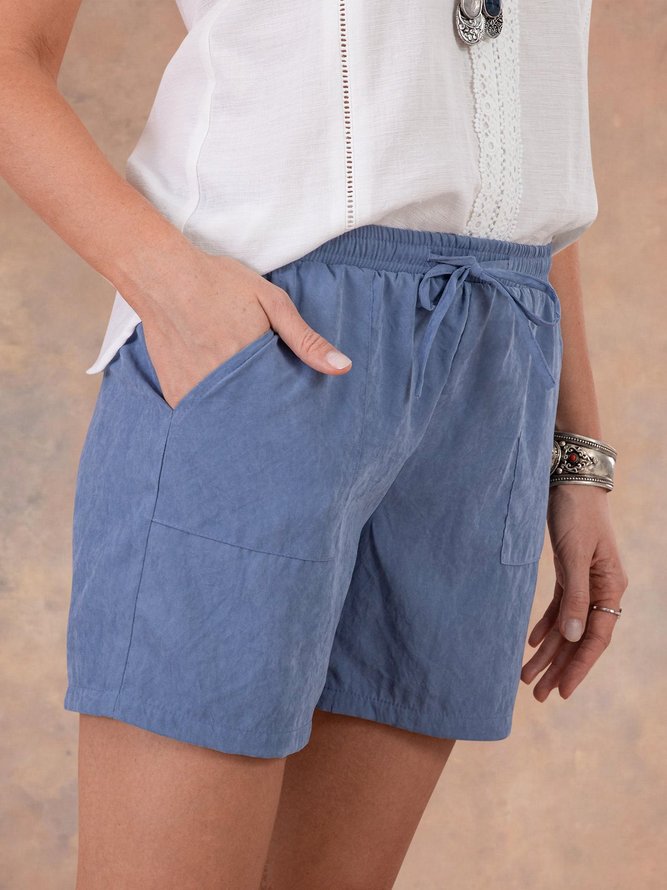 Women Plain Cotton Basic Beach Drawstring Shorts