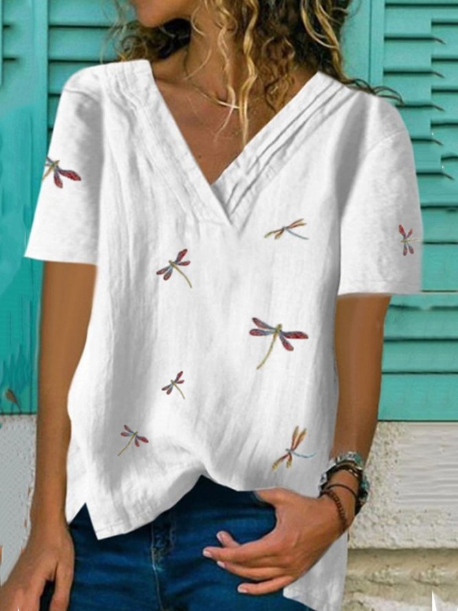 White Printed Shift Casual Cotton-Blend Tops