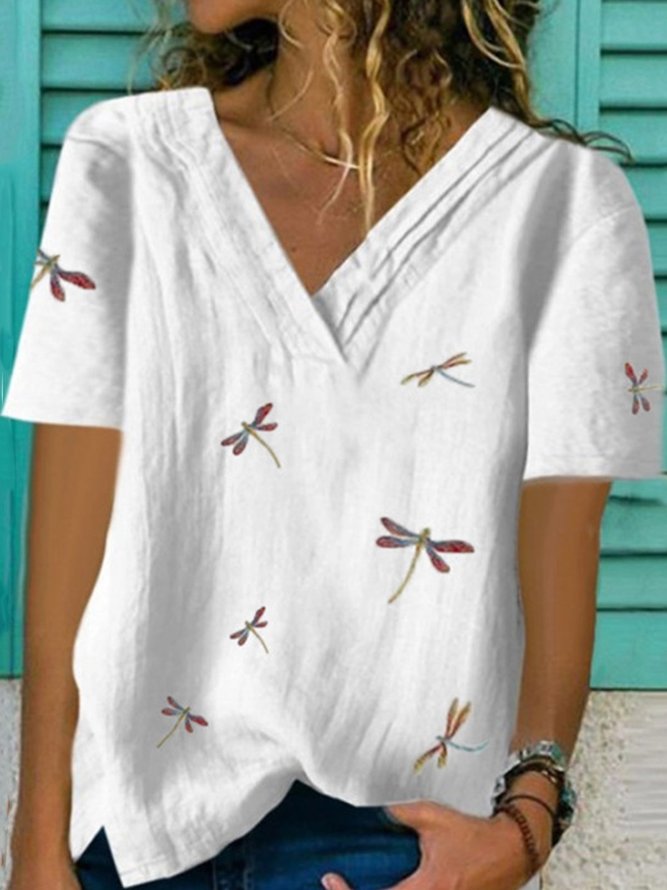 White Printed Shift Casual Cotton-Blend Tops