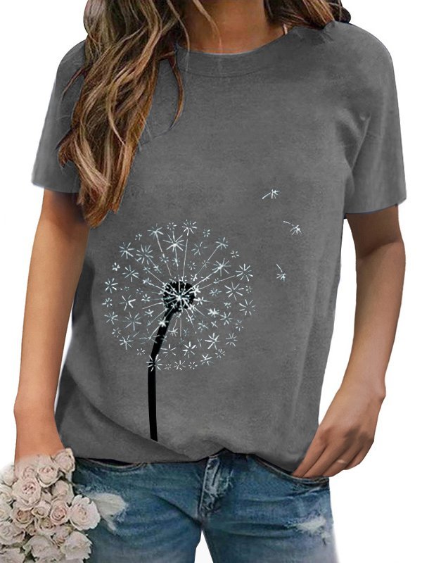 Short Sleeve Cotton-Blend Holiday Dandelion Print t-Shirts & Tops
